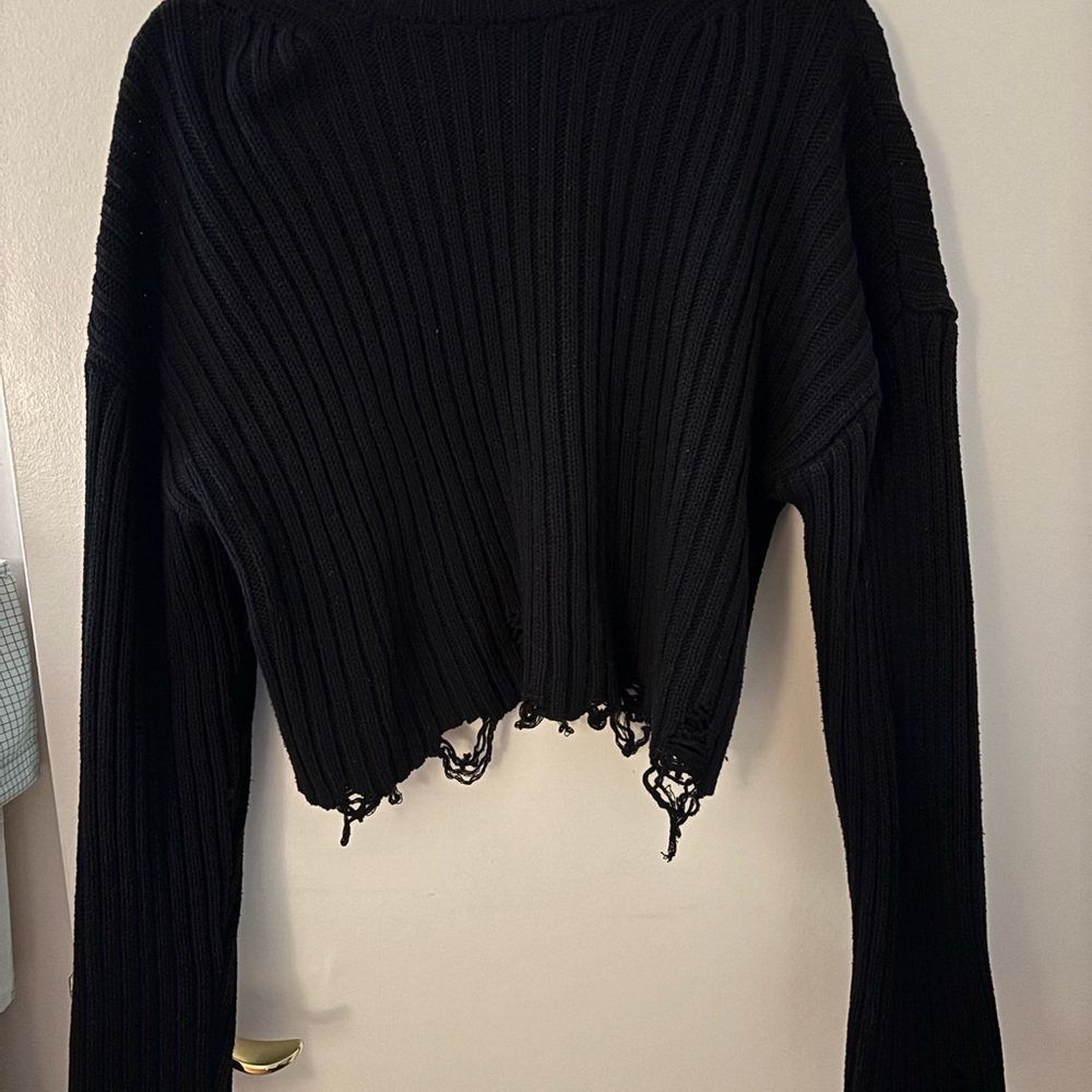 Primark Black Ribbed Distressed Cropped Sweater